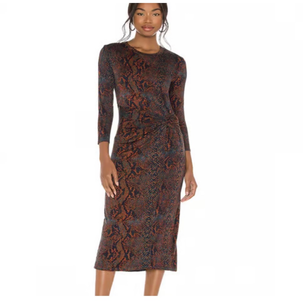 Joie Meika Midi Dress red black blue snake print size S